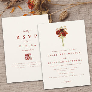 Simple Boho Wildflower Brown Orange Wedding Invitation