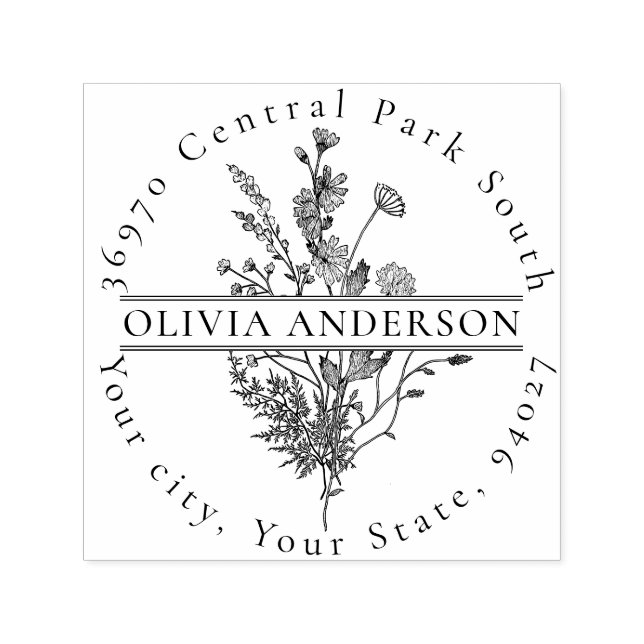 Simple Boho Wildflower Custom Name Return Address Self-inking Stamp (Design)