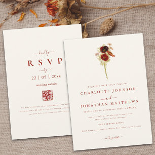Simple Boho Wildflower Fall Wedding Invitation