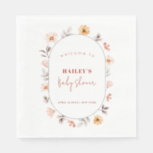 Simple Boho Wildflower Frame Welcome Baby Shower  Napkin