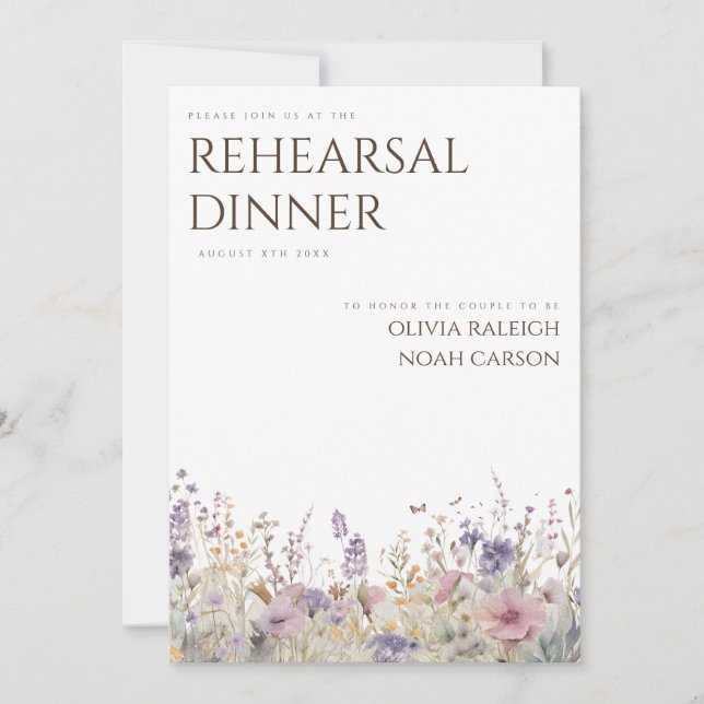 Simple Boho Wildflower Rehearsal Dinner Invitation (Front)