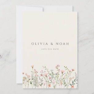Simple Boho Wildflower Save The Date Wedding Card