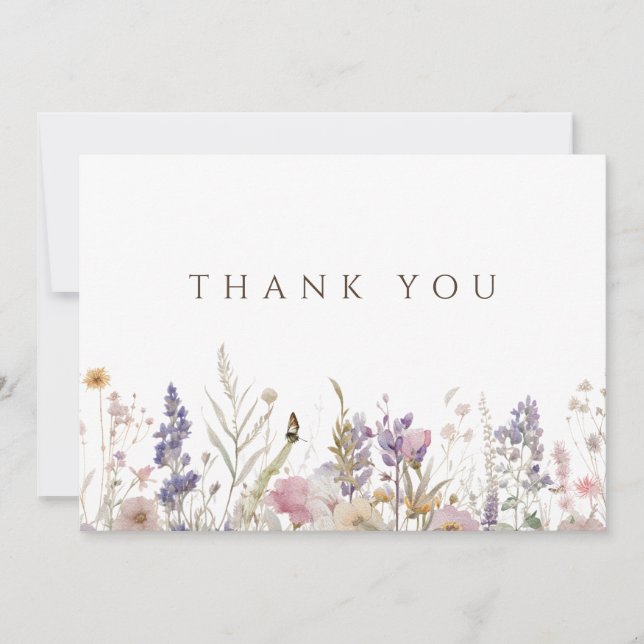 Simple Boho Wildflower White Thank You Card  (Front)