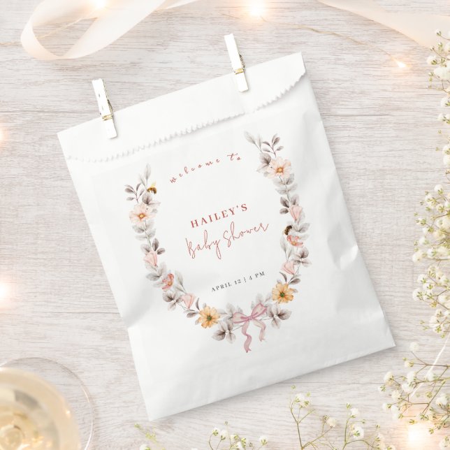 Simple Boho Wildflower Wreath Welcome Baby Shower  Favour Bags (Clipped)