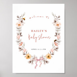 Simple Boho Wildflower Wreath Welcome Baby Shower  Poster