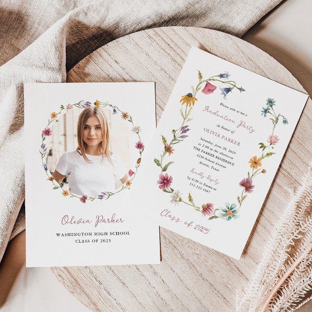 Simple Boho Wildflowers Wreath | Graduation Party Invitation (Creator Uploaded)