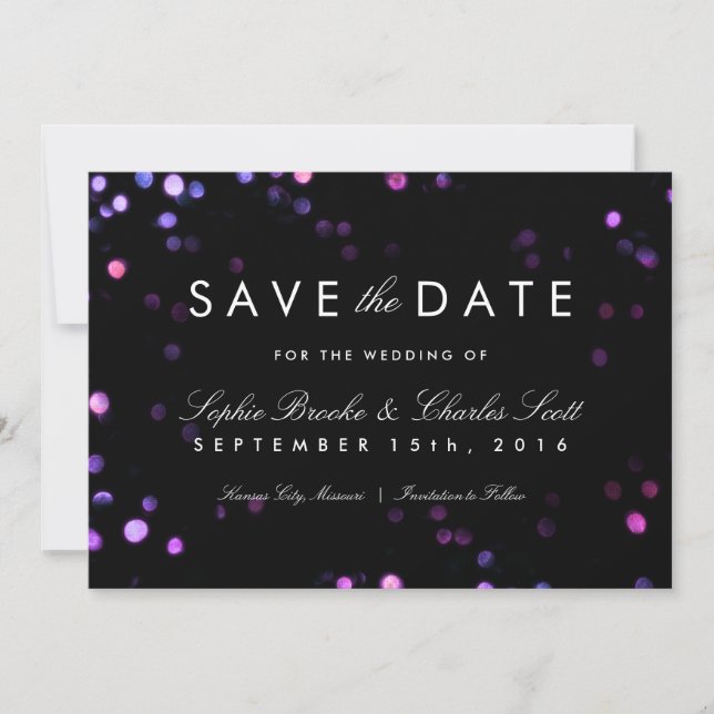 Simple Bokeh Glam Black & Pink Save the Date (Front)