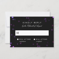 Simple Bokeh Glam Black & Pink Wedding RSVP