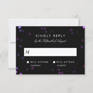 Simple Bokeh Glam Black & Pink Wedding RSVP Card