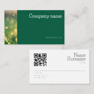Simple bokeh grass photo QR green Business Card