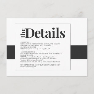 Simple bold black & white minimal wedding details enclosure card