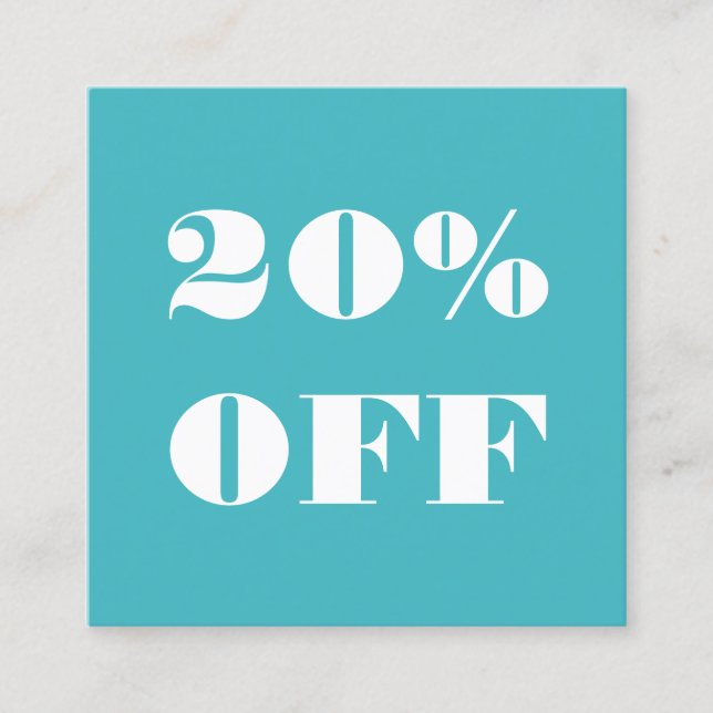 Simple bold blue / turquoise minimalist modern discount card (Front)