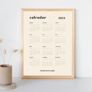SImple Bold Cream and Black 2024 Calendar Poster