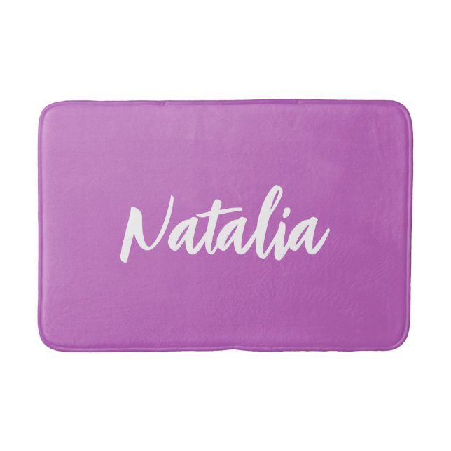 Simple Bold Custom Colour Stylish Girls Name Purpl Bath Mat (Front)