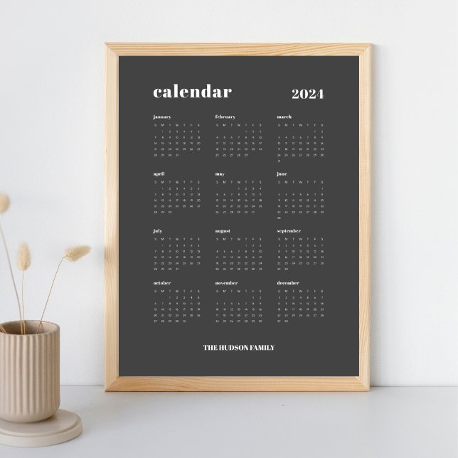 SImple Bold | Dark Grey & White 2024 Calendar Poster (Creator Uploaded)