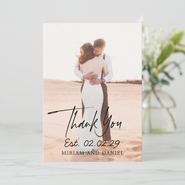 Simple Bold Date Modern Wedding Thank You Card (Standing Front)