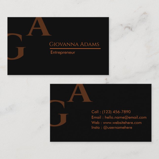 Simple Bold Deep Black Copper Modern Sophisticate  Business Card (Front/Back)