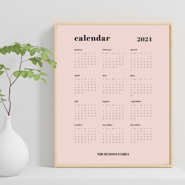 SImple Bold | Dusty Pink and Black 2024 Calendar Poster (Creator Uploaded)