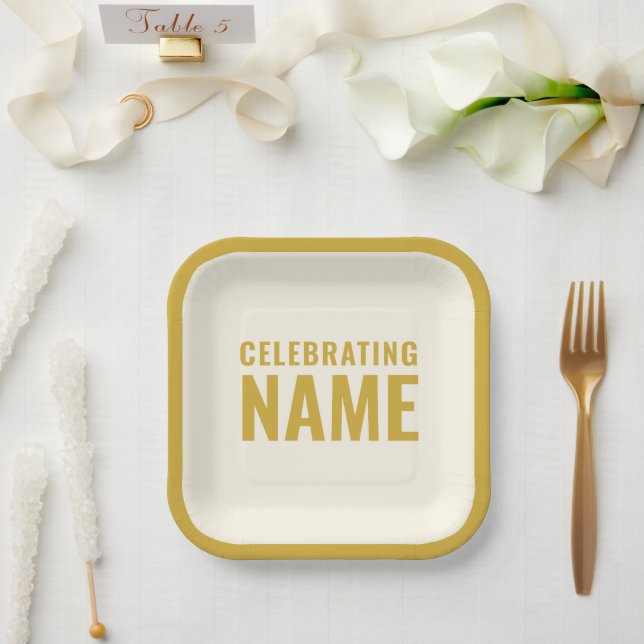 Simple Bold Elegant Ecru Gold Celebration of Life  Paper Plate (Wedding)