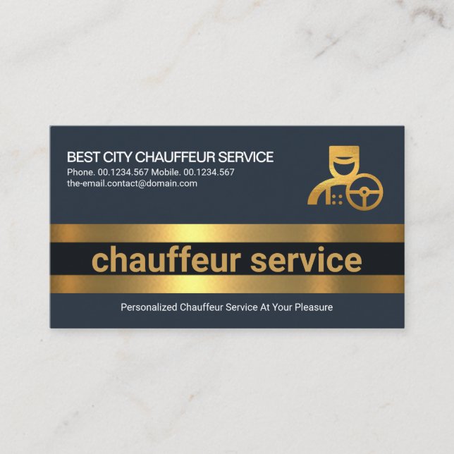 Simple Bold Gold Line Layers Professional Driver Business Card (Front)