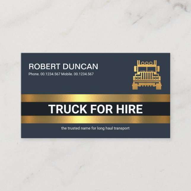 Simple Bold Gold Line Logistics Truck Transport Business Card (Front)