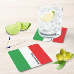 Simple Bold Italian Flag Personalised Square Paper Square Paper Coaster<br><div class="desc">Transform your tabletop with the Simple Bold Italian Flag Personalised Square Paper Coaster. This sleek design proudly showcases the vivid colours of the Italian Flag—green, white, and red—while adding a touch of personal flair. The white area of the flag features a bold and stylish black script for personalisation, making it...</div>