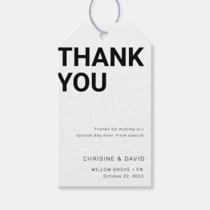 Simple bold letters Wedding black Thank you tag