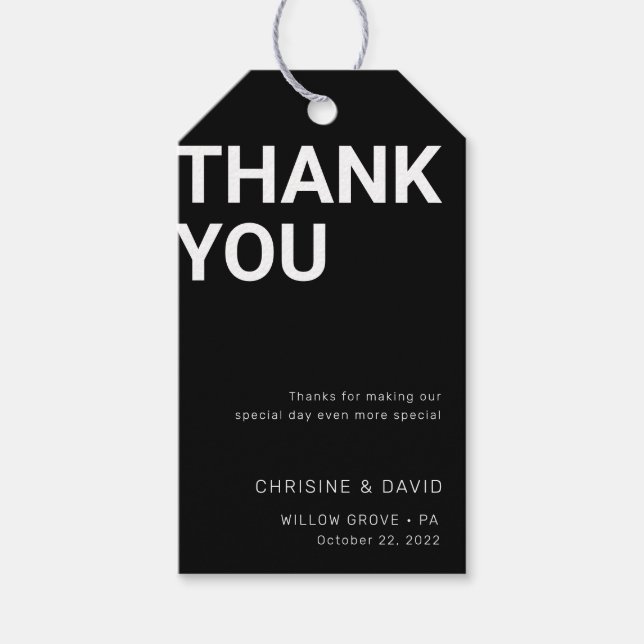 Simple bold letters Wedding favour Thank you tag (Front)