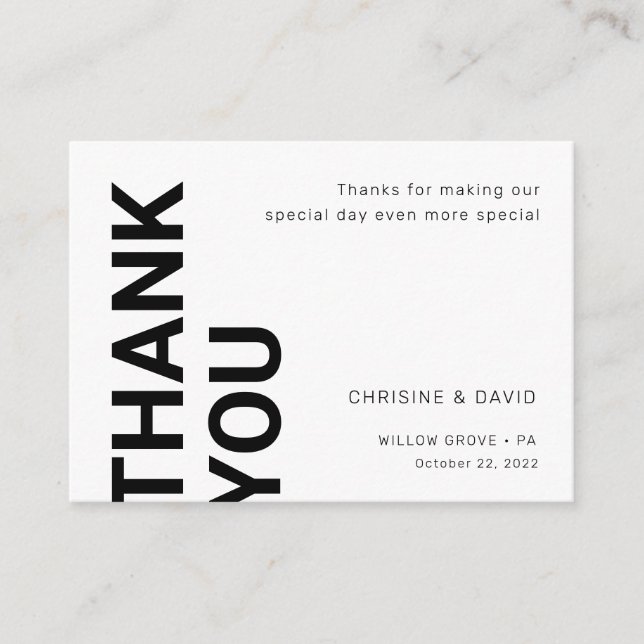Simple bold letters Wedding white Thank you card (Front)