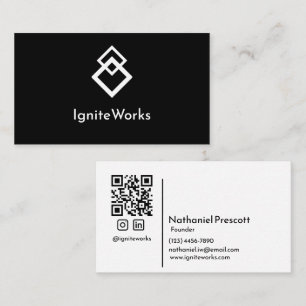 Simple Bold Moden Sleek Look Black White QR Code Business Card