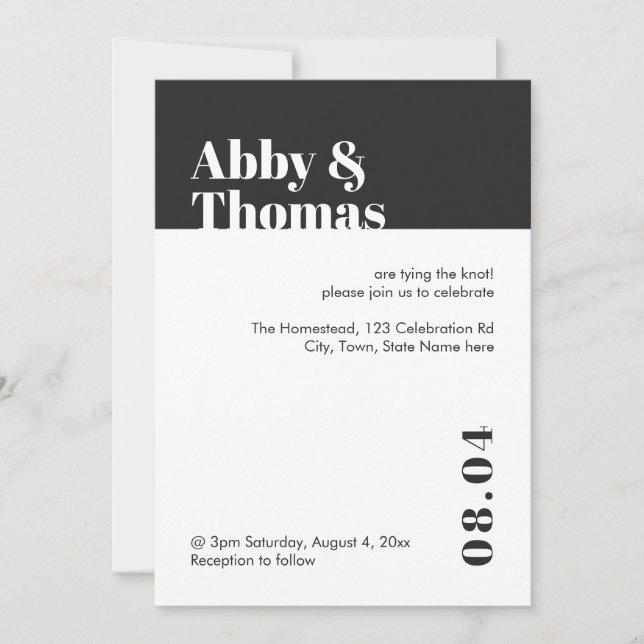 Simple Bold Modern Minimalist Black White Wedding Invitation (Front)