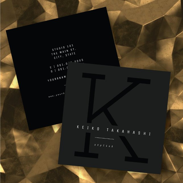 Simple Bold Monogram Modern Minimalist Stylist Square Business Card (Simple Bold Monogram Modern Minimalist Stylist Square Business Card @ zazzle.com/color_therapy)