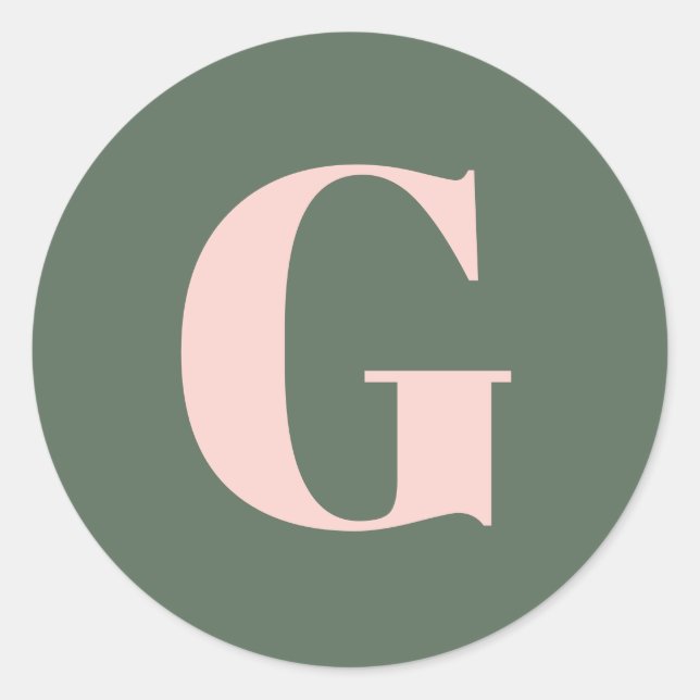 Simple Bold Monogrammed Initial Sage Green Pink Classic Round Sticker (Front)