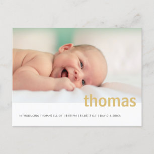 Simple Bold Name Photo Baby Announcement Postcard