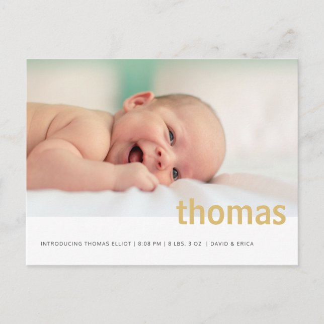 Simple Bold Name Photo Baby Announcement Postcard (Front)