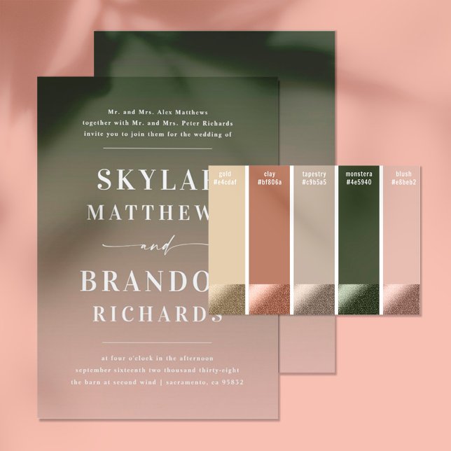 Simple Bold Names Blush & Green Ombre Wedding Invitation (Creator Uploaded)