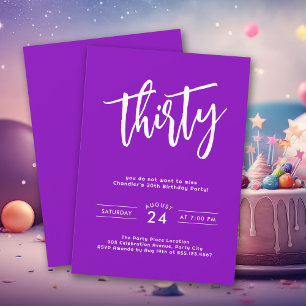 Simple Bold Purple Colourful 30th Birthday Party Invitation