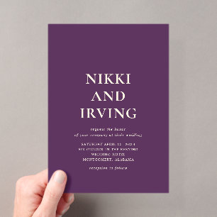 Simple Bold Purple Modern Wedding Acrylic Invitations