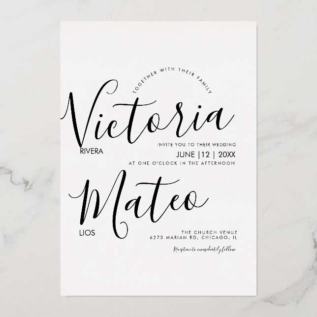 Simple Bold Script Typography Black White Wedding  (Front)