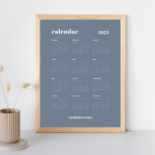 SImple Bold Slate Grey & White 2024 Calendar Poster