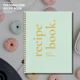 Simple Bold Stylish Green and Gold Name Recipe Notebook