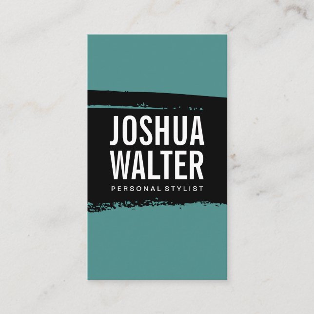 Simple Bold Text Black Blue Green Brushed Business Card (Front)