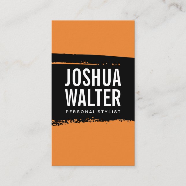 Simple Bold Text Black Orange Brushed Business Card (Front)