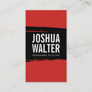 Simple Bold Text Black Red Brushed Business Card