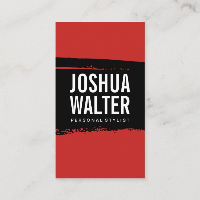 Simple Bold Text Black Red Brushed Business Card (Front)