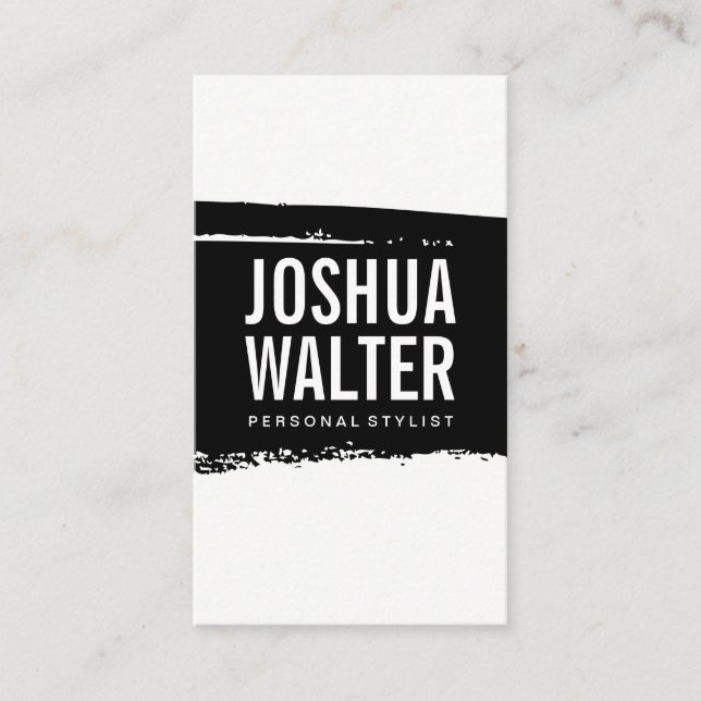 Simple Bold Text Black White Brushed Business Card (Front)