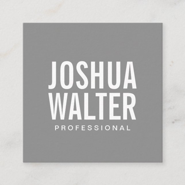 Simple Bold Text Grey Background Square Business Card (Front)