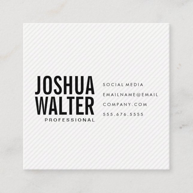 Simple Bold Text with Stripes Square Business Card (Front)