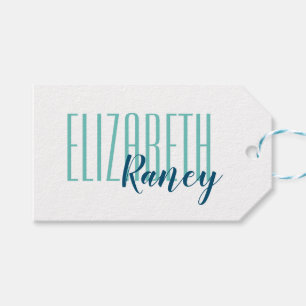 Simple Bold Type Aqua Blue Gift Tags
