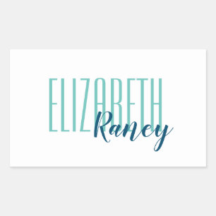 Simple Bold Type Aqua Blue Rectangular Sticker